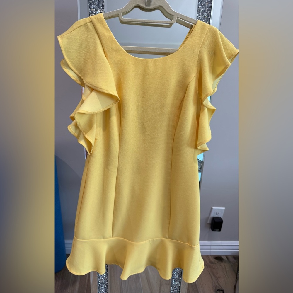 Bcbgeneration Ruffled Yellow Mini Blouse Dress - image 1
